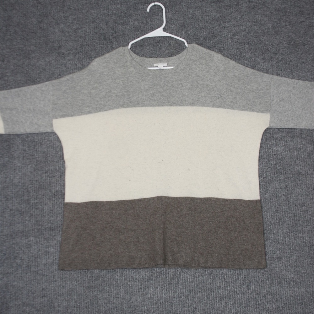 J Jill Sweater Womens L Gray Cream Brown Cashmere Block Crew Neck Long Sleeve